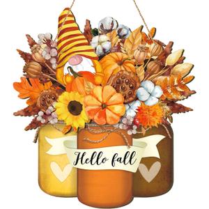 Geetery Thanksgiving Door Signs Vintage Hello Fall Front Door Decoration Autumn Gnome Sunflower Pumpkin Wooden Hanging Signs for Fall Home Front Porch