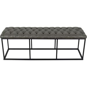 HomePop Upholstered Button Tufted Decorative Bench with Metal Base, Gray Faux Leather (15.8"D x 52.3"W x 17.3"H, Grey)