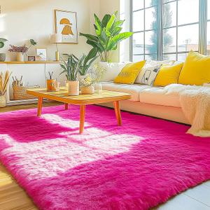 Hot Pink Fuzzy Rugs for Bedroom Girls, Ultra Soft Rose Pink Fluffy Shag Living Room Area Rug 6x9, Modern Cute Plush Carpet for Nursery Dorm Kids Home Decor, Upgrade Non-Slip