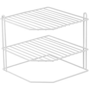 Home Basics Corner Rack, White, Vinyl Coated Steel, Rust Resistant, 2-Tier Shelf, Keeps Spices and Cups Organized, 9x9x8.5in