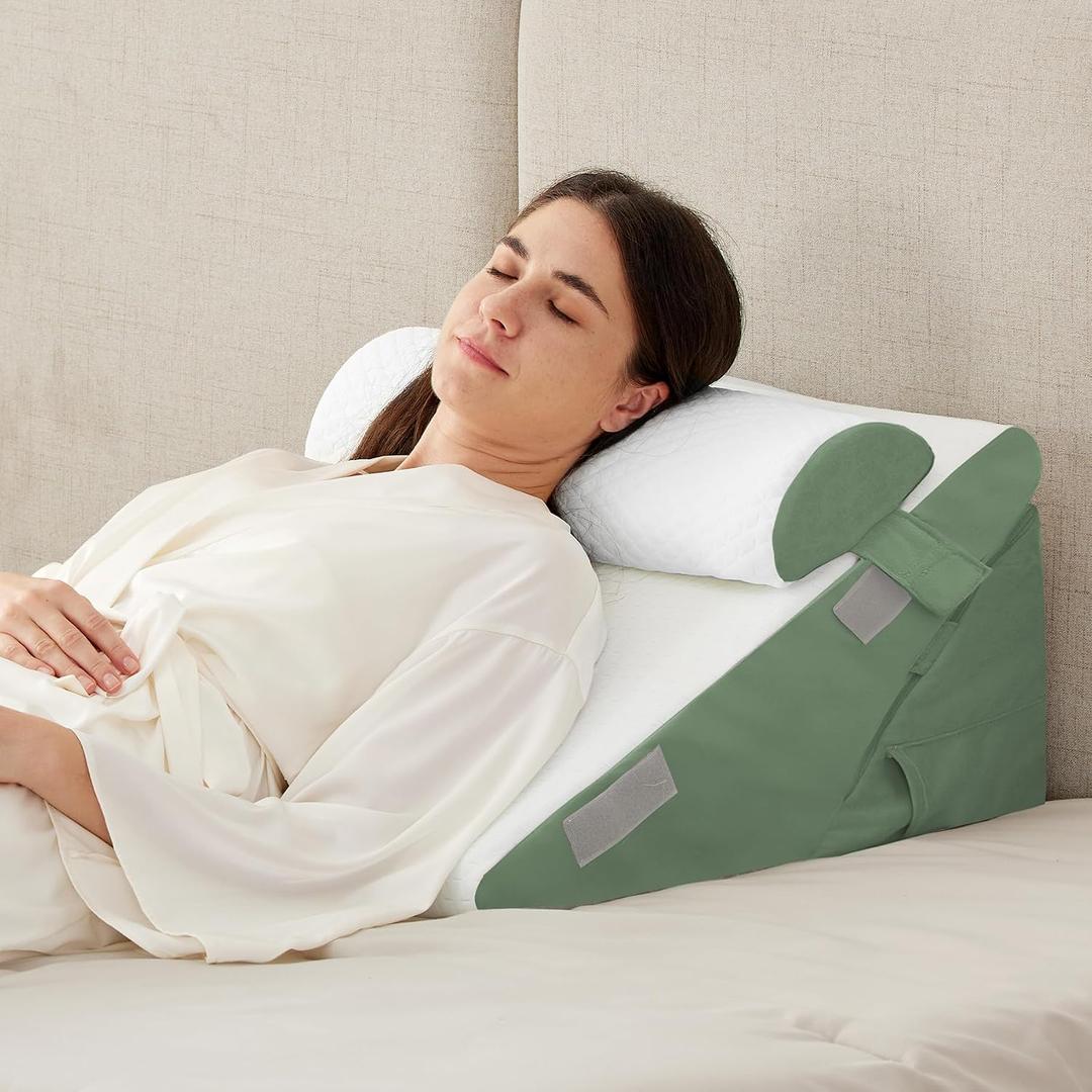 Wedge Pillow Set for After Surgery, 3PCS Adjustable 9&12 Inch Bed Wedge Pillow for Sleeping, Incline Pillow Wedge for Headboard, Post Surgery, Acid Reflux, Neck&Back Support, Green
