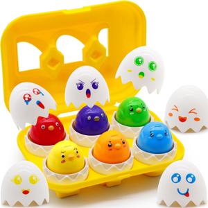 WEEJOYGAM Eggs Toys for Toddlers 1-3, Matching Egg Montessori Toys for 1 2 3 Year Old Baby Boy Girl Educational 1st Birthday Gift, Kids Sensory Color Sorting Shape Sorter Fine Motor Skill Puzzle Game (6 PCS, Yellow)