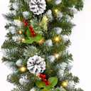 SHareconn 9FT Prelit Artificial Christmas Garland with Warm White & Multi-Color Lights with Timer Function, Pine Cones and Red Berries for Fireplace, Stairs Xmas Decoration, Green