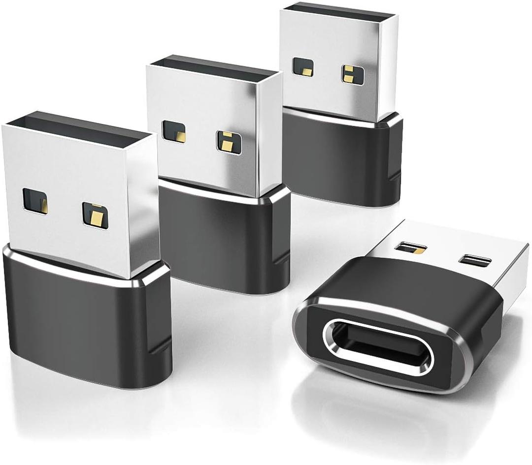 Elebase USB to USB C Adapter 4 Pack,USBC Female to A Male Car Charger,Type C Converter for iPhone 16 16e Pro Max,15 14 13 12 Plus,Apple Watch iWatch 10 9 8,iPad Air,Samsung Galaxy S25,Serial Adaptor