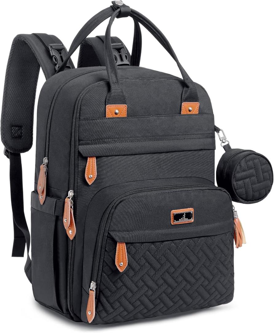 BabbleRoo Diaper Bag Backpack - Baby Essentials Travel Tote - Multi Function Water Resistant Diaper Bag, Travel Essentials Baby Bag with Changing Pad, Stroller Straps & Pacifier Case - Unisex, Black (26L)