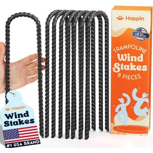 Happin Trampoline Stakes, Trampoline Accessories, Ground Stakes Heavy Duty, Ground Anchors Screw in, Rebar Stakes, Tent Anchors, Yard Spikes, Galvanized Steel (8 Pack, Black)