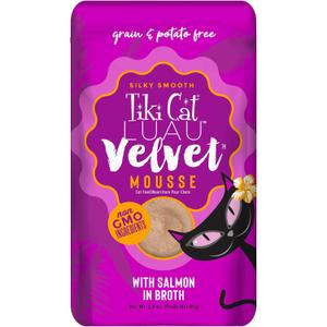 Tiki Cat Luau Velvet Mousse, Salmon in Broth, Complete Nutrition for Balanced Diet, Wet Cat Food For All Life Stages, 2.8 oz. Pouch (Pack of 12) (EXP 07/30/27)