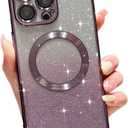 Misscase for iPhone 14 Pro Max Square Case Compatible with MagSafe,Full Protection Magnetic Glitter Camera Lens Protector Anti-Scratch Dust-Proof Net Night Purple