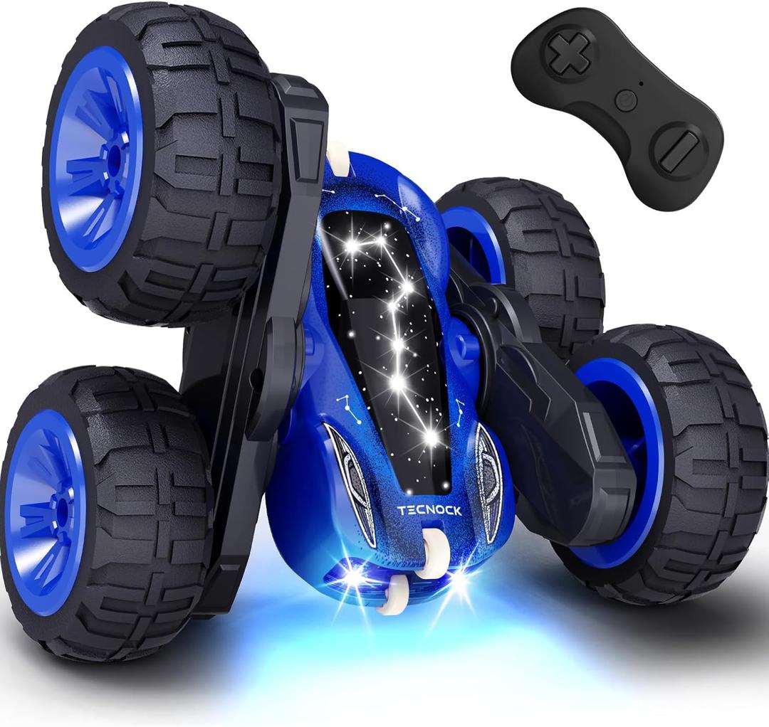 Tecnock Remote Control Car, 2.4GHz RC Cars with USB-C Easy Charging, 4WD Double Sided 360 Rotates and Flips RC Stunt Car, Toys Gift for Boys and Girls (Blue)