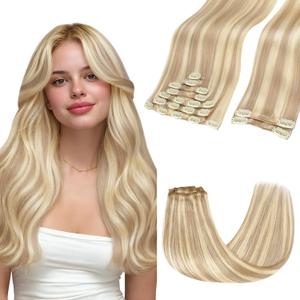 GOO GOO Clip in Hair Extensions Real Human Hair, Remy Human Hair Extensions Clip ins for Women, Natural Human Hair, 22inch 150g 9 Pcs, #18F/60A Balayage Light Wheat Platinum Blonde