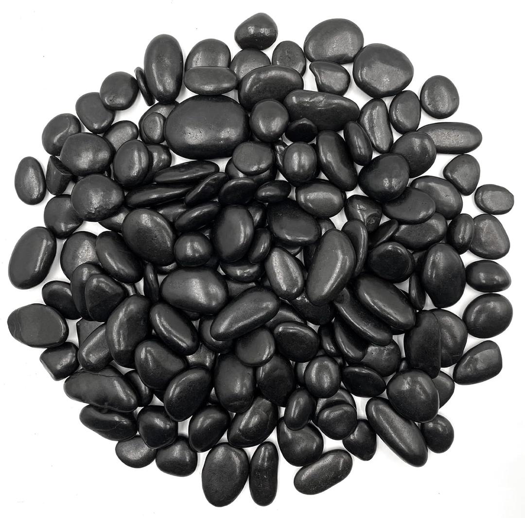 12 lb Black Pebble Rocks for Plants 0.6-1.6 Inch Polished Black Fish Tank Rocks for Aquarium Smooth Flat Decorative Stones Outdoor Garden Landscaping Decor