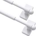 Turquoize 2 Pack Magnetic Curtain Rods for Metal Doors with Adjustable Length,Extends from 16 inch to 28 inch Magnetic Cafe Curtain Rod, Easy Installation for Any Steel Spaces, White, 2 Pack