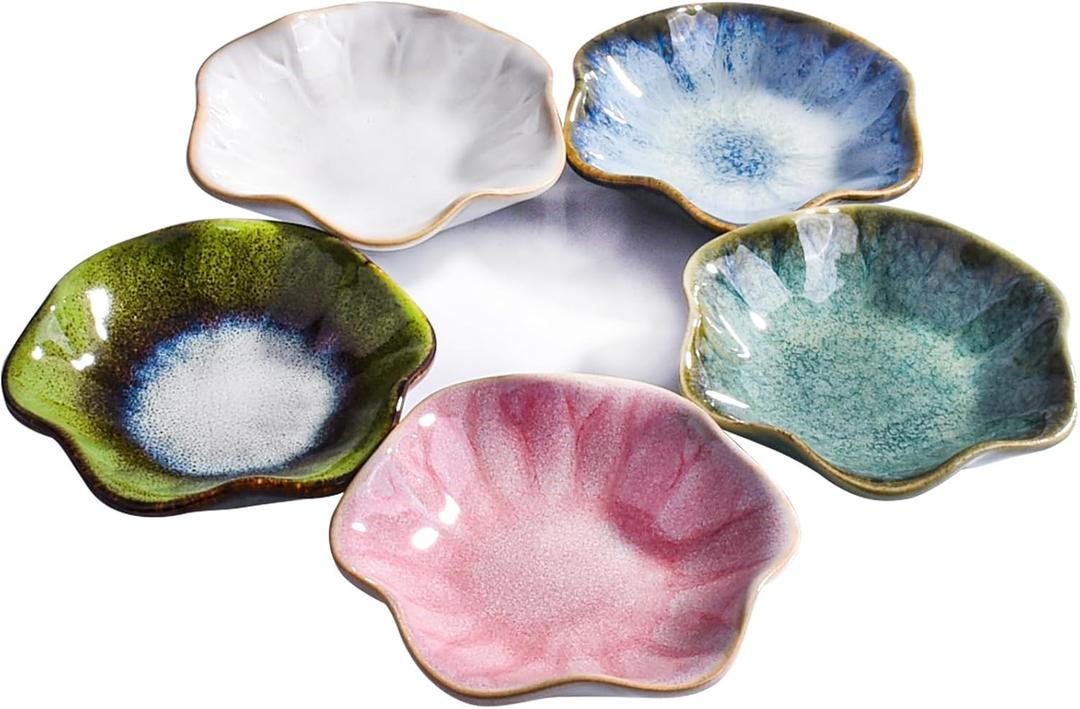 Set of 5 Ceramic Condiment Dishes, Sushi Dish Dipping Bowls for Soy Sauce, Sushi, 4-Inch Diameter, Assorted Colors for Kitchen Serving