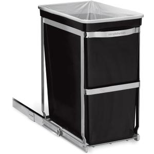 simplehuman 30 Liter / 8 Gallon Under Counter Kitchen Cabinet Pull-Out Trash Can, Heavy-Duty Steel Frame