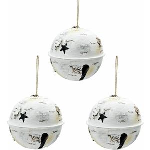 Nature Vibe Metal Christmas Bells Set of 3,Handpainted Large Jingle Bells for Rustic Christmas Ornaments,Sleigh Ringers with Jute as White Holiday Decor or Woodland Ornaments