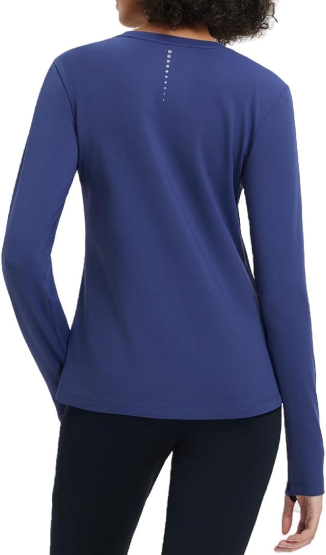 baleaf Women's Thermal Tops Long Sleeve Fleece Running Shirts Thumbhole Cold Weather Winter Gear Workout Base Layer (Medium, Navy Blue)