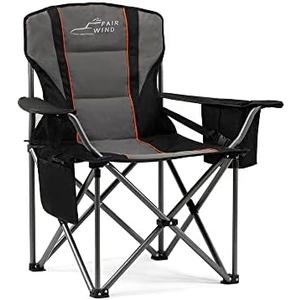 FAIR WIND Oversized Fully Padded Camping Chair with Lumbar Support, Heavy Duty Quad Fold Chair with Cooler Bag, Support 450 LBS, Black