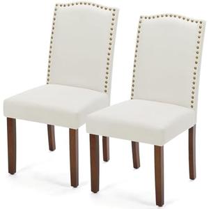 DUMOS Dining Chairs Set of 2, Modern Kitchen Table Chairs with Wooden Legs and Padded Seat, Mid Century Upholstered Accent Chairs for Dining Room Kitchen Living Room Restaurant, Beige