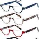 EYEURL Half Frame Reading Glasses for Women-5 Pack Blue Light Blocking Glasses Fashion Rimless Computer Readers for Women Anti UV Ray Eyeglasses with Spring Hinges,3.5
