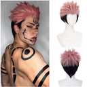 Ryomen Sukuna Wig Mens Pink Black Wig Pink Anime Hair Heat Resistant Synthetic for Halloween Costume Cosplay