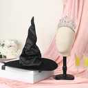 Witch Hat and Princess Crown Set Halloween Cosplay Accessories Queen Crown and Black Wizard Hats for Pink Green Party Favors Birthday Dress up Costume