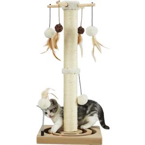 PEEKAB Cat Scratching Post Sisal Scratch Posts for Indoor Cats and Kittens, 30 Inches Tall with Tracking Ball Interactive Toys and Hanging Balls Beige