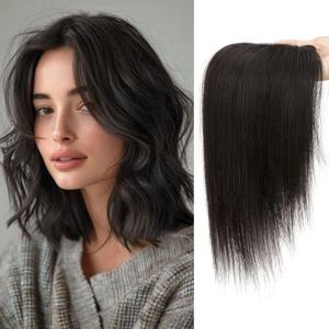 S-noilit Hair Toppers for Women Real Human Hair,3603D Cover Hairs Topper for Women no Bangs Hand-Tied Invisible Upgrade Swiss Base Middle Part Clip in Hairpieces Brown Black 12inch
