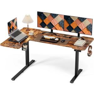 Acrolix 59 Inch L Shaped Standing Desk Electric Adjustable Height, Corner Standing Desk, Electric Sit Stand Table with Reversible Splice Boards for Computer Office Home (Rustic Brown)