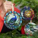 Ceramic Peacock Ornament - Round Hanging Decor for Christmas Tree - Gifts for Peacock Lovers