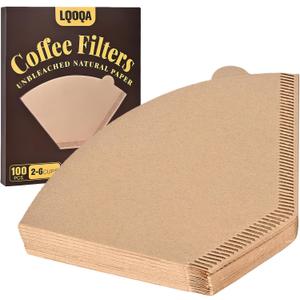 100 Count #2 Cone Coffee Filters, Unbleached Natural Paper, No Blowout & Tear-Resistant, Compostable, Fits 2-6 Cup Makers, Pour-Over & Ninja Brewers