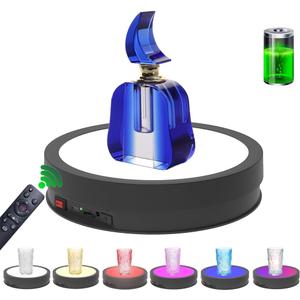 JAYEGT Variety Colors LED Light Non-Slip Rotating Display Stand , 66lbs Load, 360 Degree Photography Turntable for Glass Crystal Spherical Artwork (8.66inch / 6Color LED Light / Black / Rechargeable)