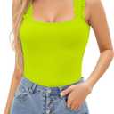 HERLOLLYCHIPS Sexy Tank Tops for Women Square Neck Ruffle Strap Ribbed Knit Tight Stretchy Sleeveless Shirts (Green, M)