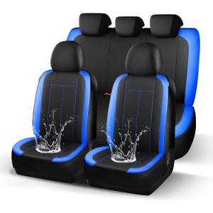HChengkikz Seat Covers Neoprene Waterproof, Premium Cloth Car seat Covers Full Set, Airbag Compatible, Durable, Universal Fit Automotive Seat Covers for Most Cars, Trucks, SUVs(Black Blue 816)