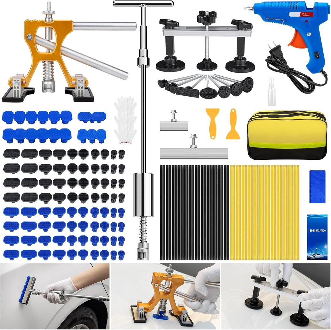 Car Dent Puller Kits, 137pc Paintless Dent Removal Tools, Car Dent Repair Kit with Slide Hammer 2 in 1 T-Bar, Adjustable Dent Lifter, Bridge Puller for Auto Body SUV Dings Hail Damage DIY Remover