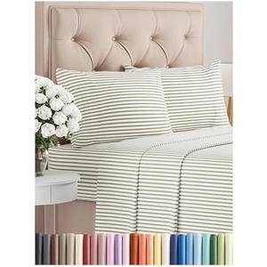 Full Size 4 Piece Sheet Set - Comfy Breathable & Cooling Bed Sheets Set - Hotel Luxury Bedding for Women, Men, Kids, Teens, Boys & Girls - Deep Pockets, Soft, Wrinkle Free - Oeko-Tex - Beige Stripes 2