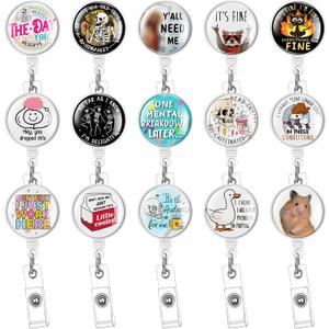 Landical 15 Pcs Nurse Funny Badge Reel Retractable Badge Reel for ID Tag Cardholder Clip Nursing Lanyard Supplies Accessories for Office Work Doctor Student