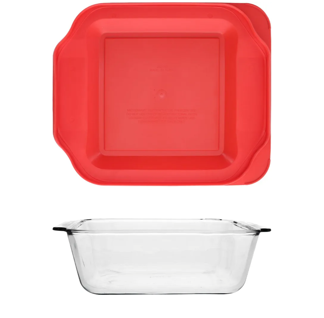 Pyrex 222-D 2.5Qt Deep Glass Baking Dish and 222-PC 2qt Red Lid - Made in USA 2 items