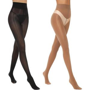 MANZI 2 Pairs Women's Shiny Sheer Tights High Waist Silk Comfort Stockings Oil Shimmery Nylons Pantyhose (Large-X-Large, Black and Brown)