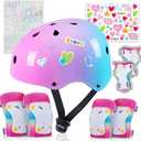 Kids Helmet, Toddler Bike Helmet with DIY Stickers Unicorn Knee Pads and Elbow Pads Set Adjustable Protective Gear Set for Girls, Roller Skates, Bicycle, Skateboarding, Scooter (Pink Teal) -  Medium: 8-14 year