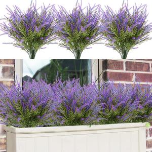 BohoSM 12 Bundles Outdoor Artificial Flowers Lavender Artificial Plants Fake Bushes Artificial Shrubs Greenery Plastic Outdoor UV Resistant Faux Lavender Purplish Blue