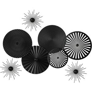 Lingvee 8 Pcs Gold Wall Decor Modern Metal Decor Metal Starbursts Radial Plate Art Hanging Decorative Wall Decorations for Home Bedroom Bathroom Living Room Office Sculpture (Black)
