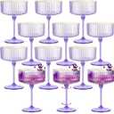 12 PCS Ribbed Coupe Glasses Purple Plastic Champagne Coupe Cup 10oz Detachable Gold Rim Espresso Martini Glass Vintage Margarita Glassware Cocktail Glass Disposable for Halloween Bridal Showers