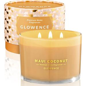Glowence Luxury Coconut Scented Candle  Large 3 Wick Jar Candle  Elegant Gift for Women & Men  100% Natural Soy Wax  Up to 40 Hours Burning Time  Housewarming Aromatherapy Candle for Home