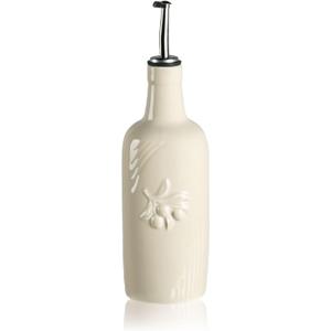 Sweejar Ceramic Olive Oil Dispenser Bottle, 17 FLOZ Oil Bottle with SpoutPorcelain Oil Dispenser for Kitchen,Cooking, Evoo, Vinegar, Soy Sauce, Pack of 1 (Beige)