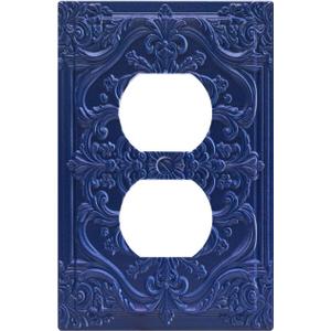 Decorative Outlet Covers Navy Blue 3D Floral Embossed 1 Gang Duplex Light Switch Cover Plate Unique Wall Plate Electrical Switch Plate Covers for Bedroom Home Decor