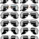 OWL 12 Pack Aviator Sunglasses Mirrored Lens, Womens Mens Wholesale Eyewear with Black, Silver, Gold Frames