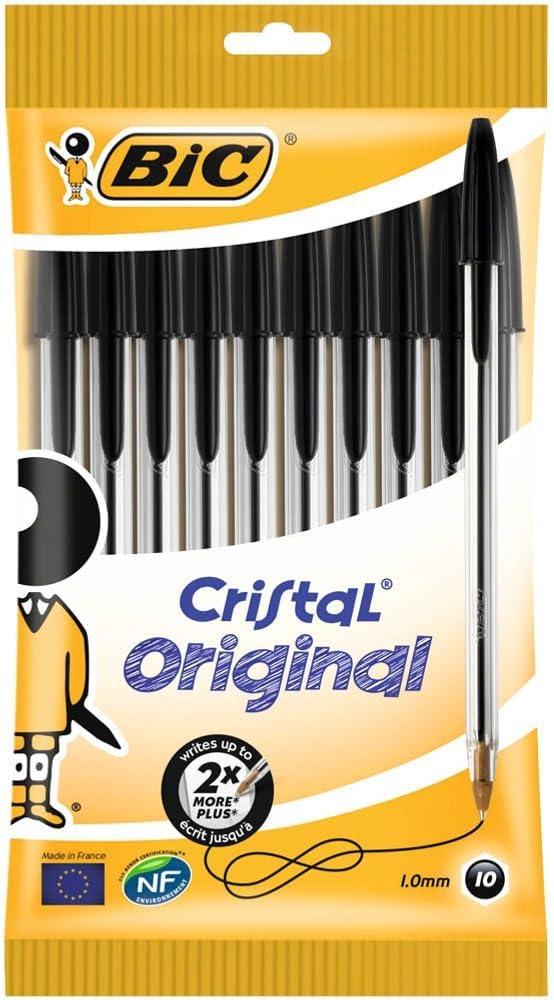 Bic 830864 BiC Cristal Original 1.0 mm Ball Pen Pack of 10 (Black)