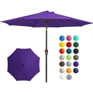 JEAREY 10FT Outdoor Patio Umbrella Outdoor Table Umbrella with Push Button Tilt and Crank, Market Umbrella 8 Sturdy Ribs UV Protection Waterproof for Pool, Garden (Dark Purple)