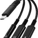 1 in 3 USB C to Type-C Charging and Type-C Headphones Plus 3.5mm Headphones PD 60W Charging Adapter, Compatible with GalaxyS22, iPad Pro, Pixel, iPhone 16 15, etc.Black