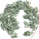 Ling's Moment Italian Ruscus Greenery, 5.9ft Artificial Silk Willow Leaf Garland, Fake Wispy Rustic Vine Stem Swag for Table Centerpieces Wedding Arch Decor, Dusty Green